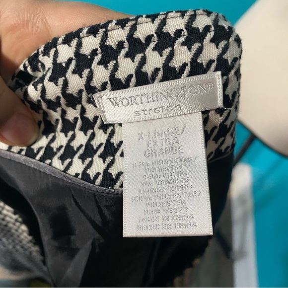 Vintage Worthington XL Black White Houndstooth Puff Balloon Sleeve Jacket - Picture 5 of 5